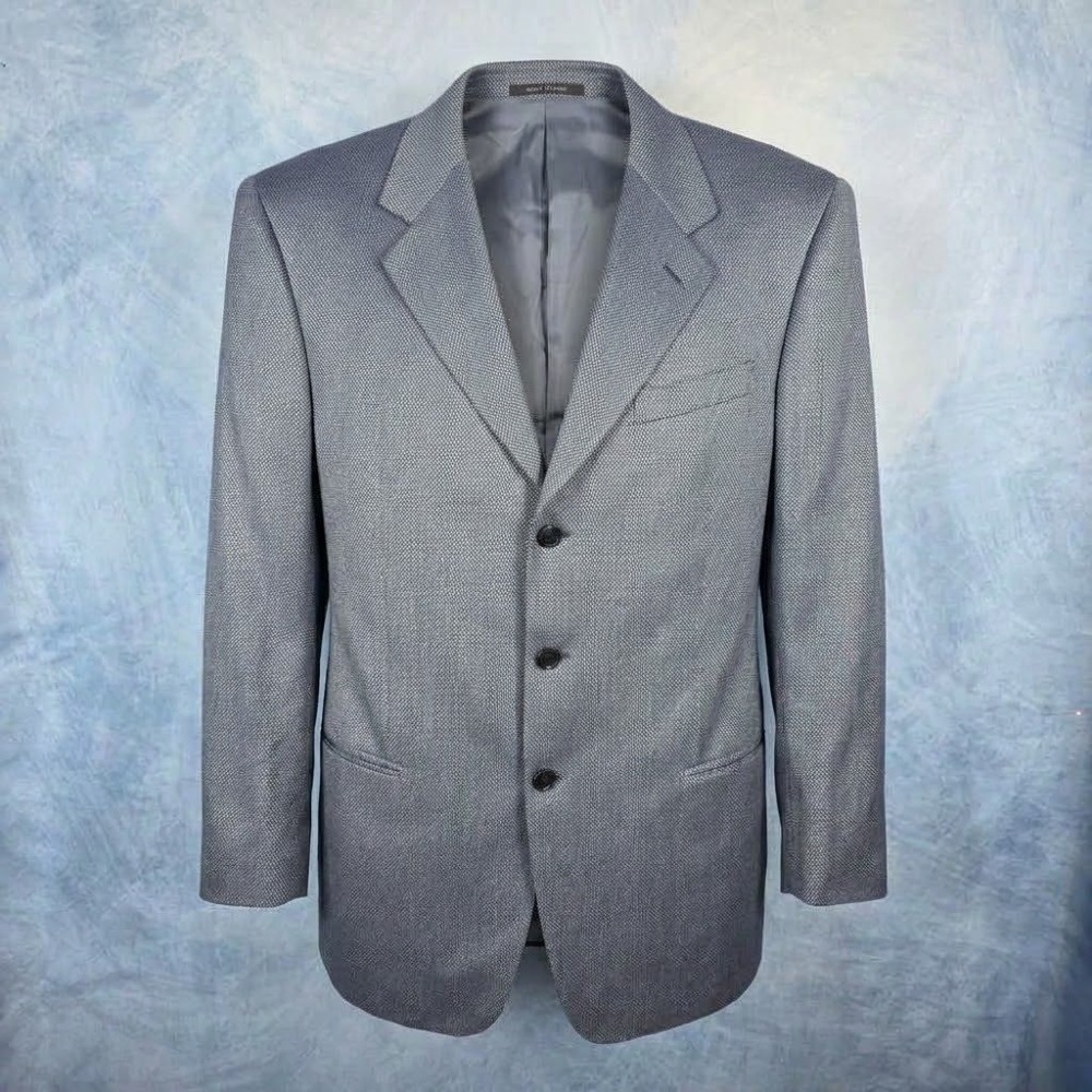 Armani Collezioni Luxury Silk Cashmere Blazer Blue Grey Sport Coat Italy 42R